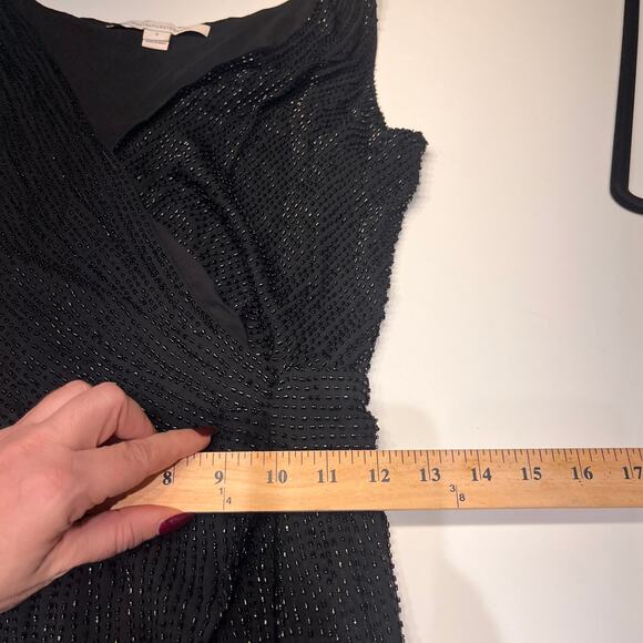 Diane von Furstenberg Black Sequin Drape Front Shift Dress Sz 6 - Picture 9 of 11